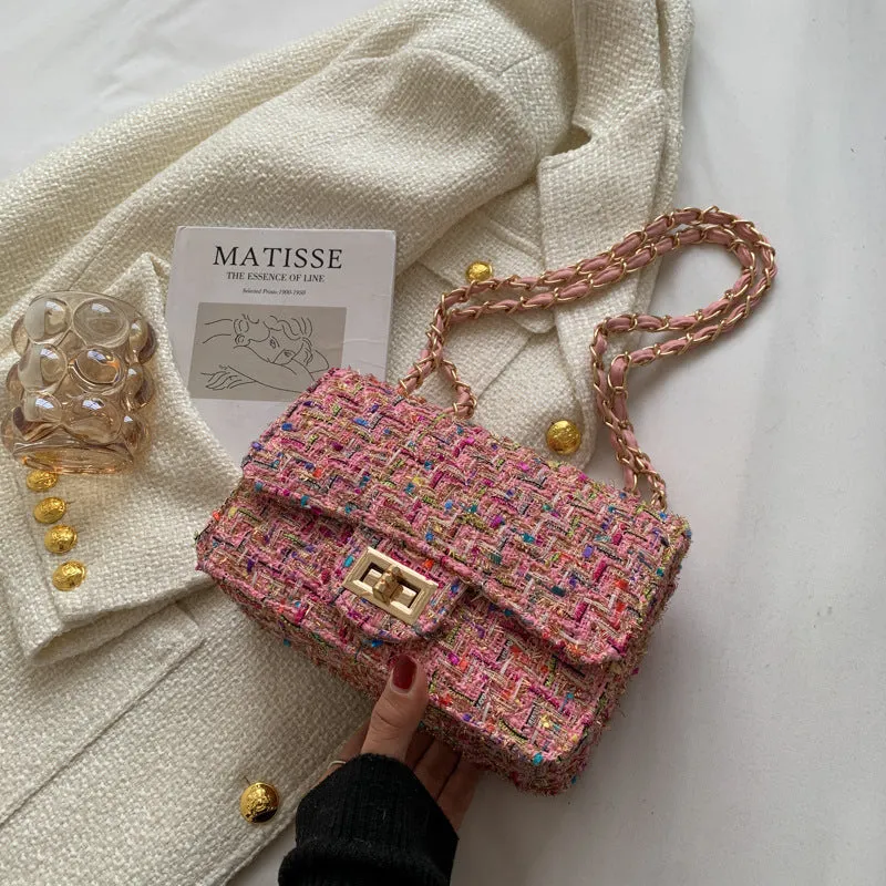 Women's Classic Style Woolen Fashion Korean Chain Crossbody Bags
