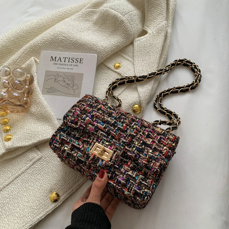 Women's Classic Style Woolen Fashion Korean Chain Crossbody Bags
