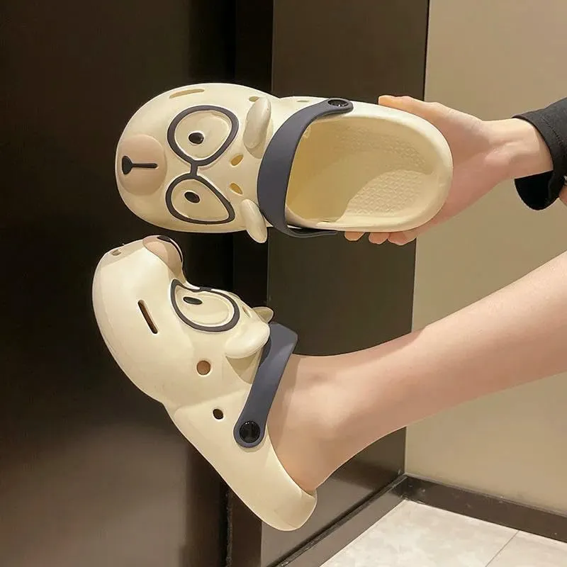 Women's Clogs Cute Cartoon Dog Thick Sole Slippers Women Fashion Clogs Garden Shoes Thick Sole Sandals