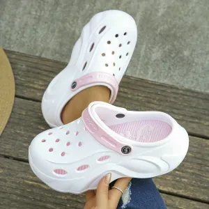 Women's Clogs Thick-Soled Sandals Eva Lightweight Garden Shoes Outdoor Beach Slippers Wedge Heels-White1-38-39