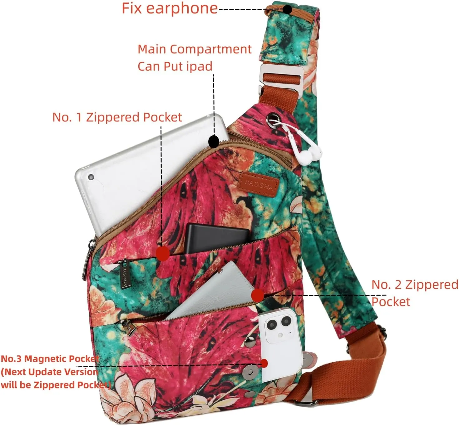 Women's Floral Small Sling Bag Anti Theft Travel purse Bag Crossbody Chest Shoulder Bag XB-16