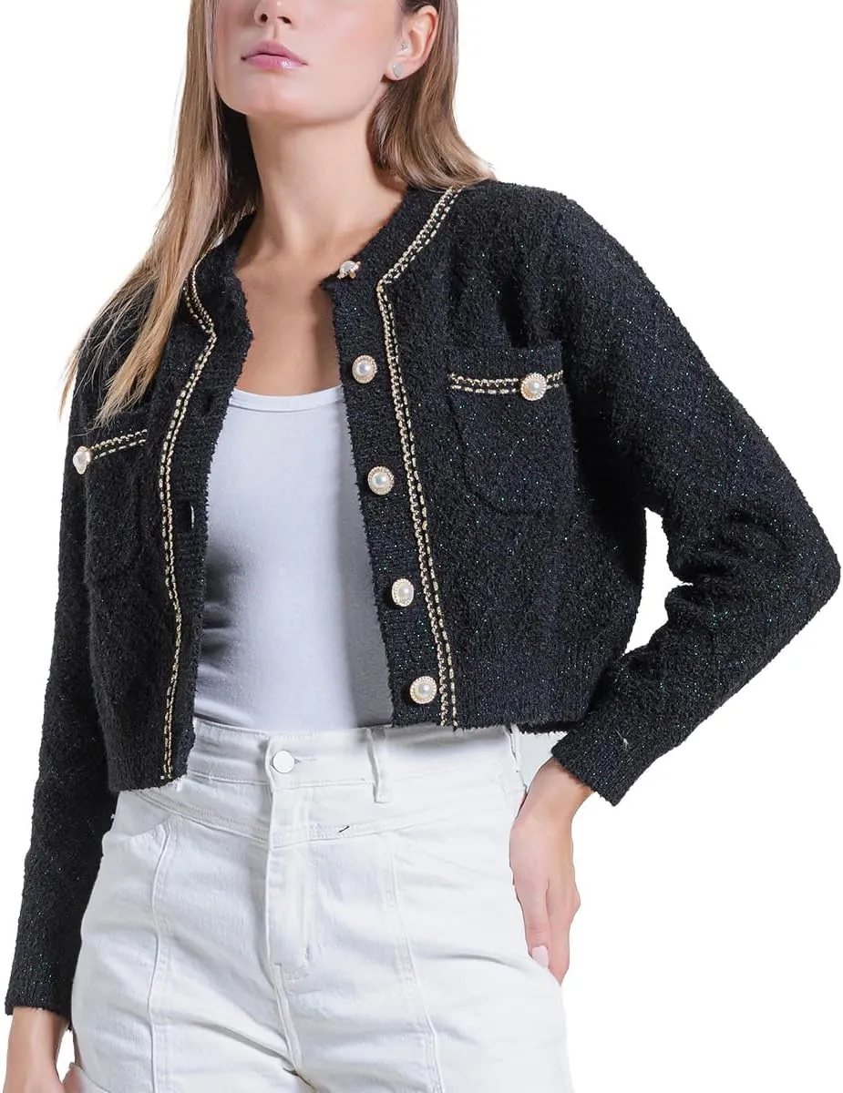 Women's Knit Cardigan Sweaters Casual Long Sleeve Open Front Button Down Cropped Jackets