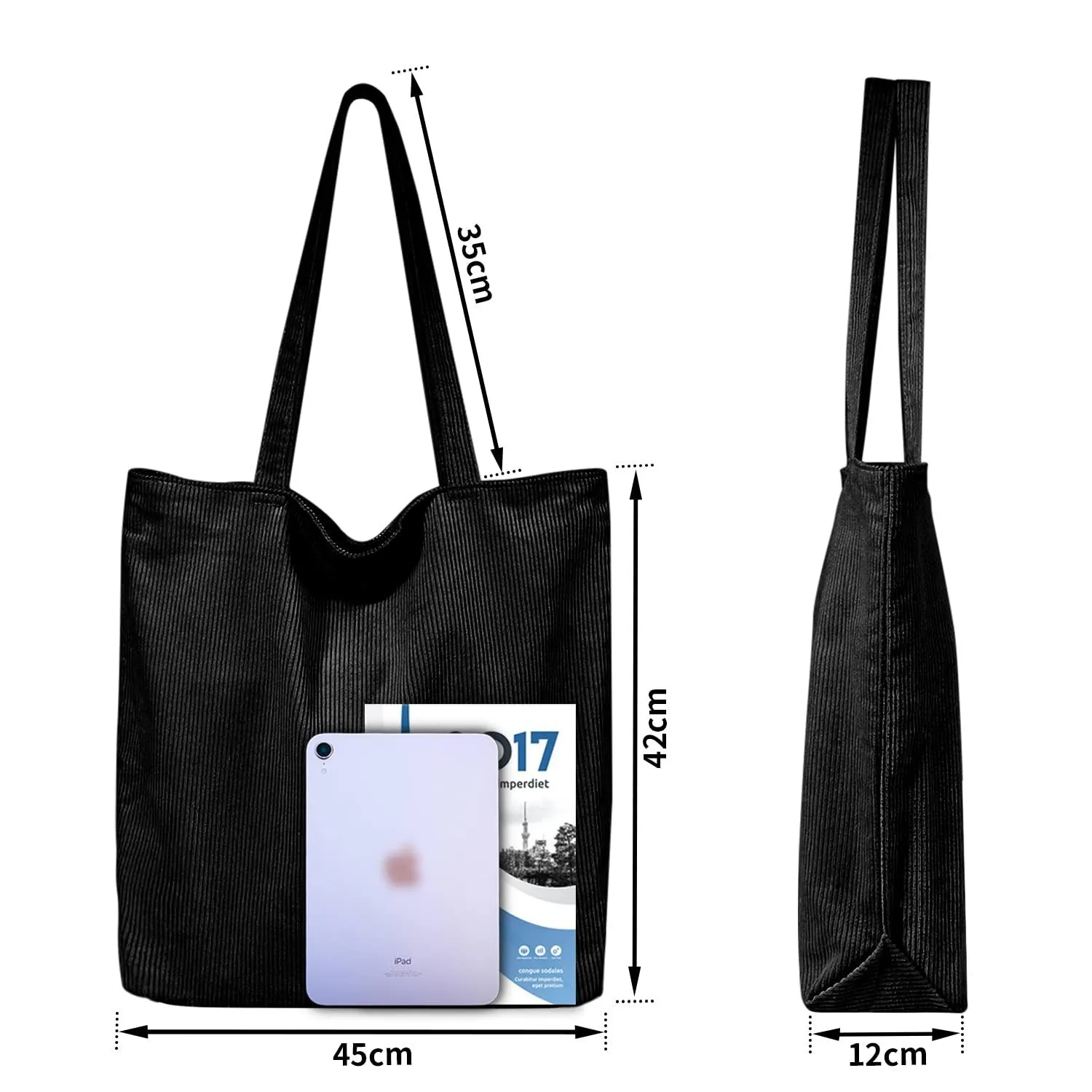 Women's Large Capacity Totes Shopping Corduroy Canvas Shoulder Bags