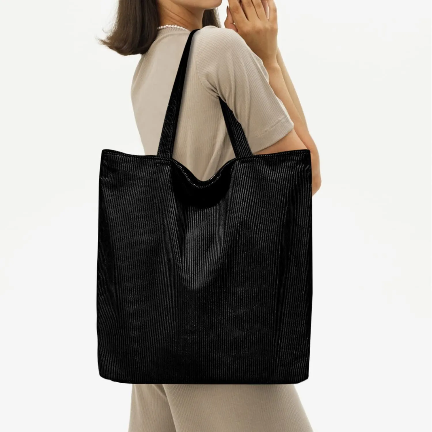 Women's Large Capacity Totes Shopping Corduroy Canvas Shoulder Bags