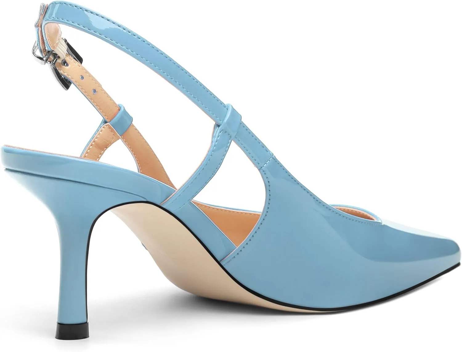 Women's Patent Leather Ankle Strap Slingback Pointed Toe Mid Heel Pumps Business Office Work Dress Shoes 2.55 Inch