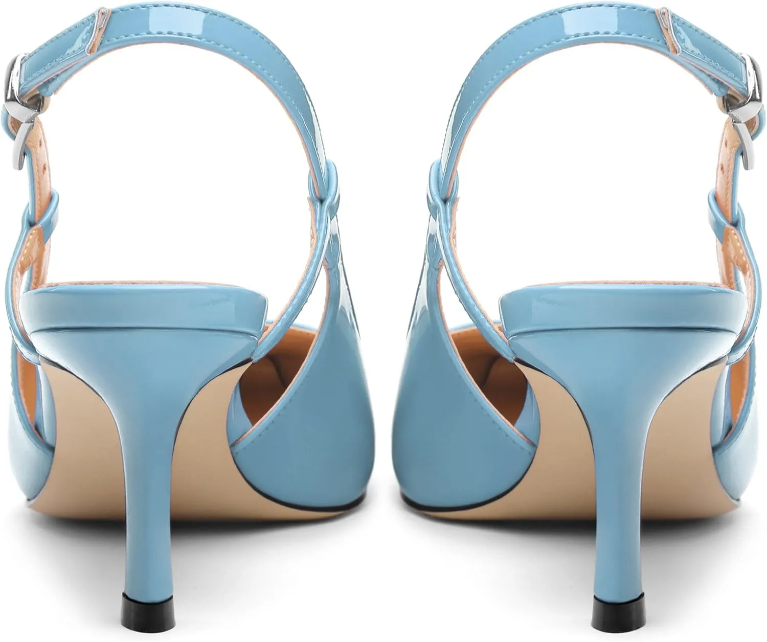 Women's Patent Leather Ankle Strap Slingback Pointed Toe Mid Heel Pumps Business Office Work Dress Shoes 2.55 Inch