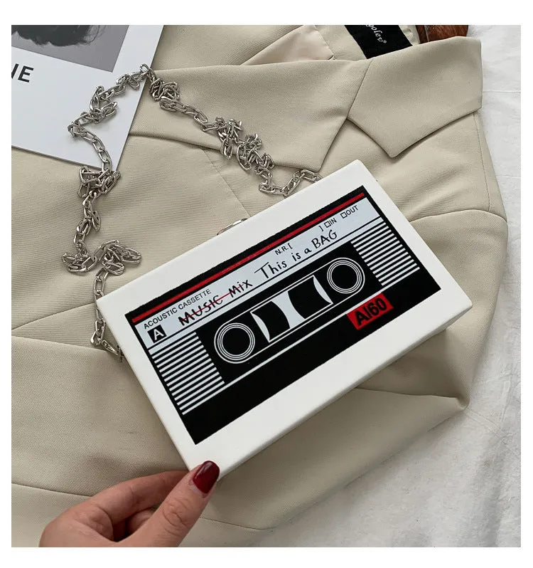 Women's Personalized Radio Trendy Box Tape Chain Shoulder Bags