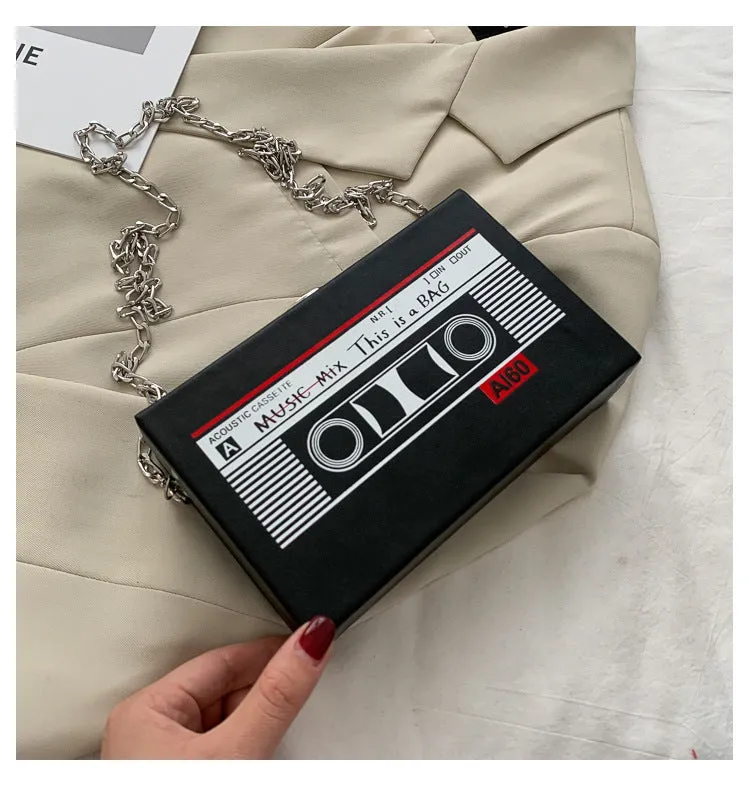 Women's Personalized Radio Trendy Box Tape Chain Shoulder Bags