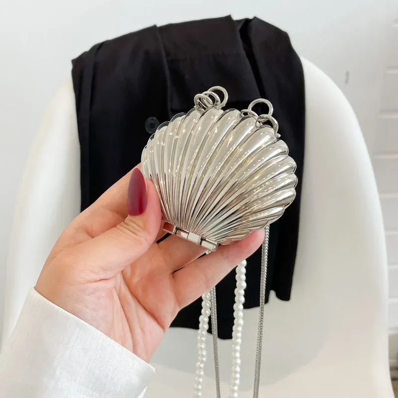 Women's Shell Pouch Pearl Chain Portable Korean Crossbody Bags