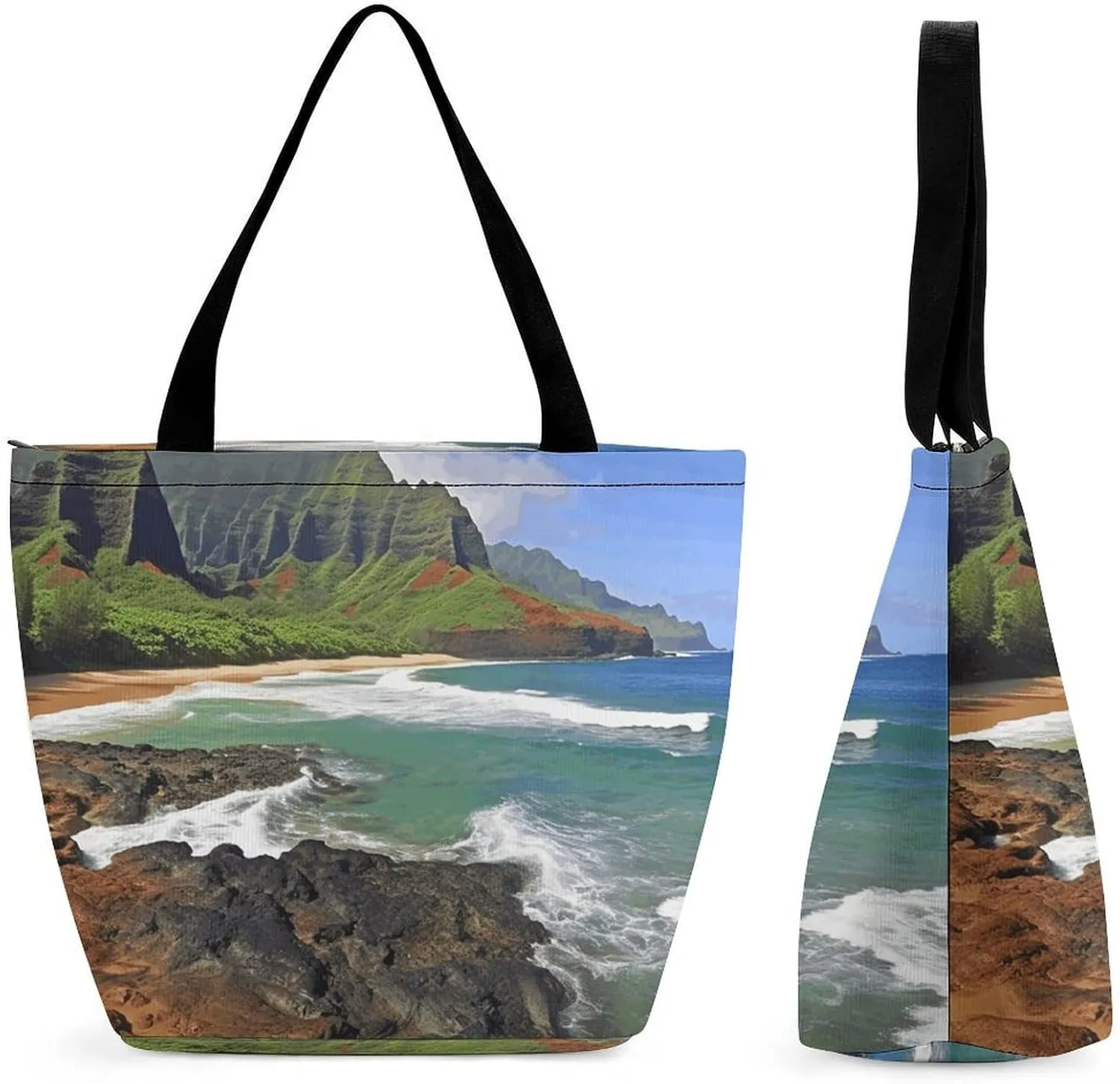 Women's Shopping Bag, Seashore Print Tote Bag for Women Reusable Shopping Bag Large Shopping Tote Fashionable Shopping Bag