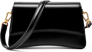 Womens Shoulder Bags Black Leather Small Handbag Crossbody Bags Retro Underarm Bag Fashion Clutch Purses