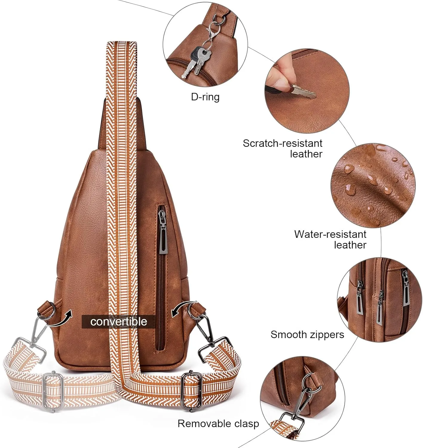 Womens Sling Bag Crossbody Bags for Women Vegan Leather Sling Backpack Daypack Fanny Pack Crossbody Purse Travel