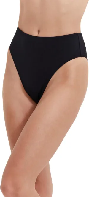 Women’s Solid Black High Rise High Leg Bikini Bottom with Cheeky Back Coverage and Full Lining Essential