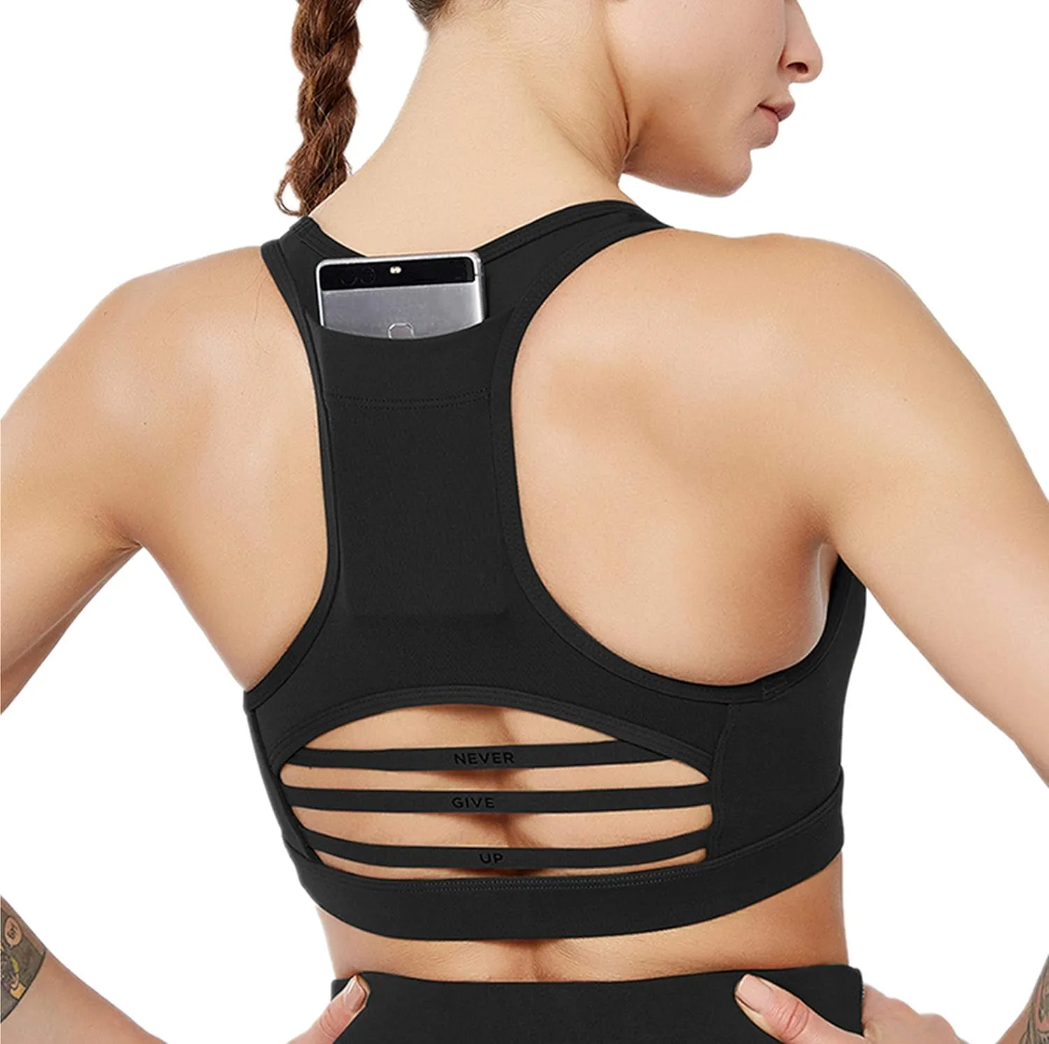 Women's Sports Yoga Bra with Pocket Sports Bra at Back