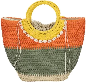 Womens Straw Handbags Casual Totes Rattan Woven Purse Summer Beach Shoulder Bag Colorful Satchel Vacation