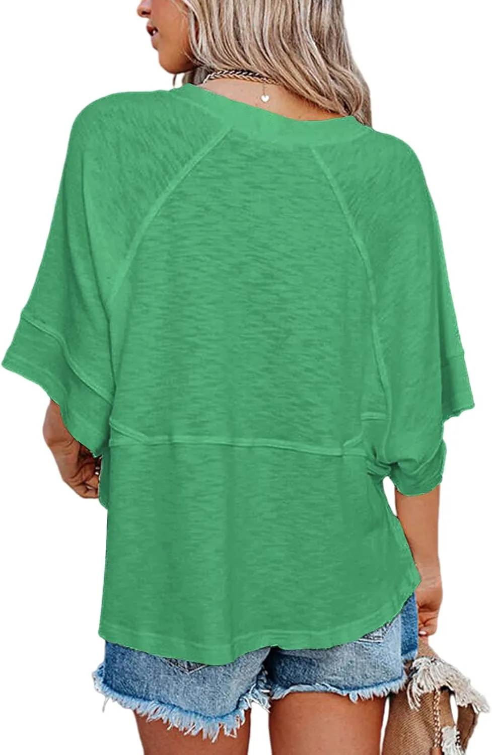 Women's Summer Casual Crewneck Batwing Half Sleeve T-Shirts Solid Color Loose Fit Cute Basic Flowy Tops Tees Blouses