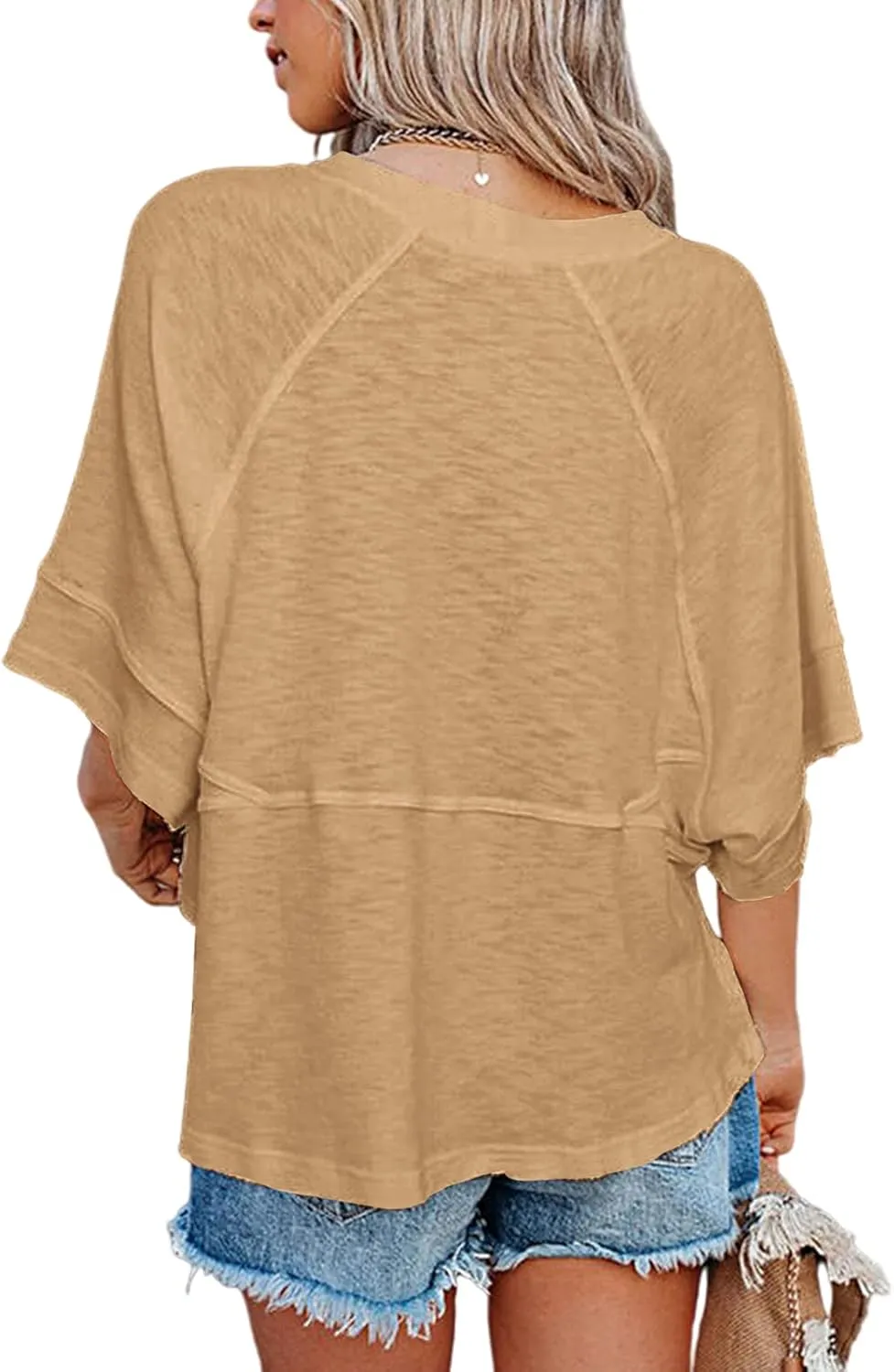 Women's Summer Casual Crewneck Batwing Half Sleeve T-Shirts Solid Color Loose Fit Cute Basic Flowy Tops Tees Blouses
