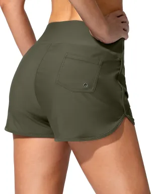 Women's Swim Shorts with Pockets High Waisted Tummy Control Board Swimsuit Bathing Shorts for Women with Liner