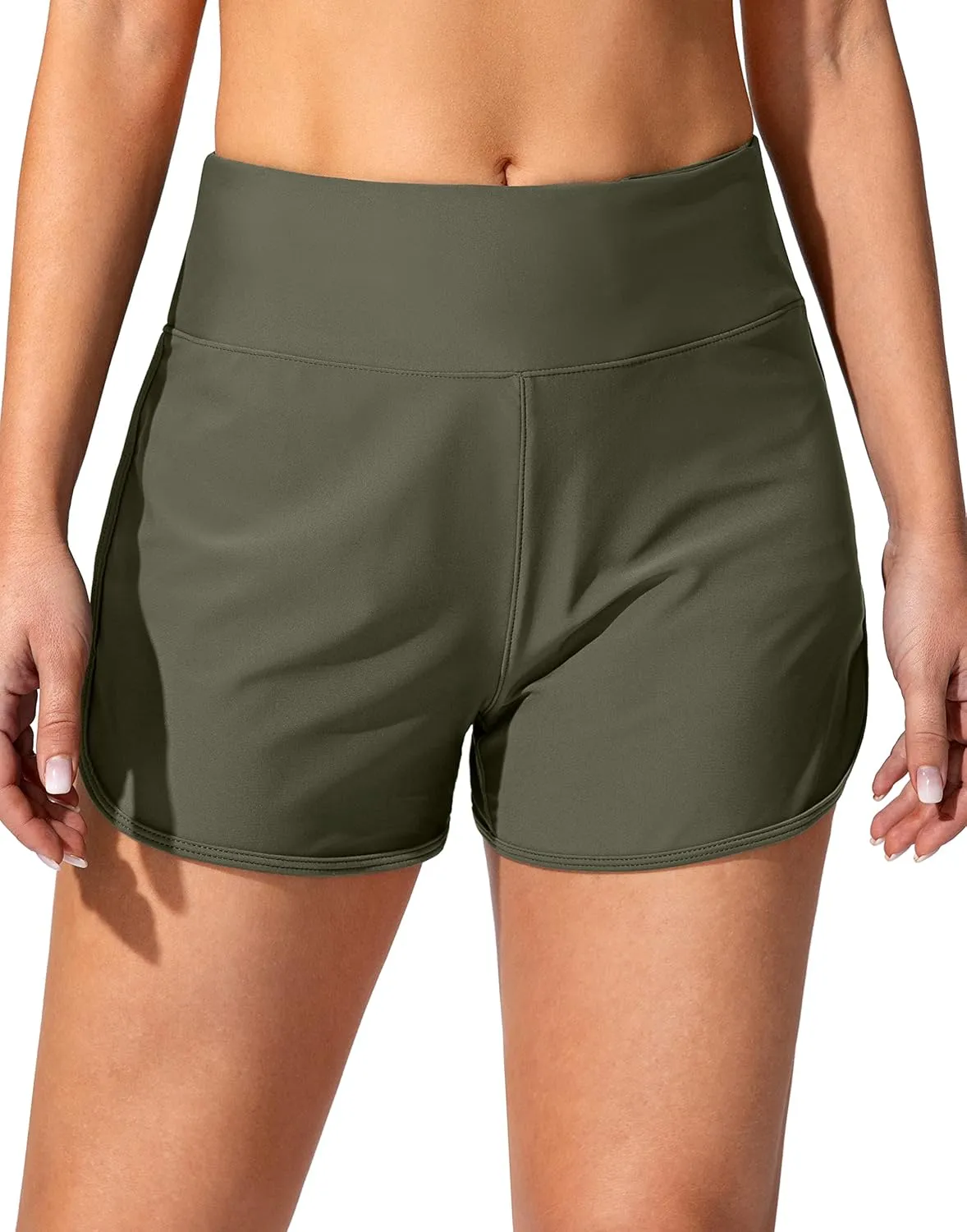 Women's Swim Shorts with Pockets High Waisted Tummy Control Board Swimsuit Bathing Shorts for Women with Liner