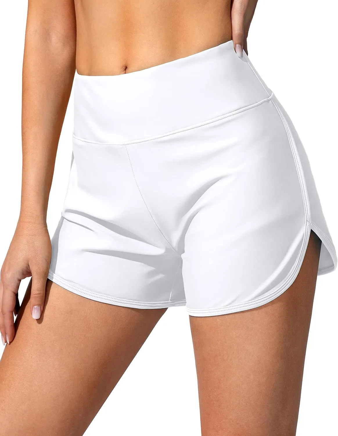 Women's Swim Shorts with Pockets High Waisted Tummy Control Board Swimsuit Bathing Shorts for Women with Liner