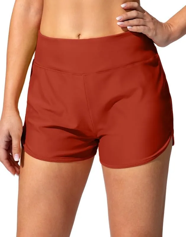 Women's Swim Shorts with Pockets High Waisted Tummy Control Board Swimsuit Bathing Shorts for Women with Liner