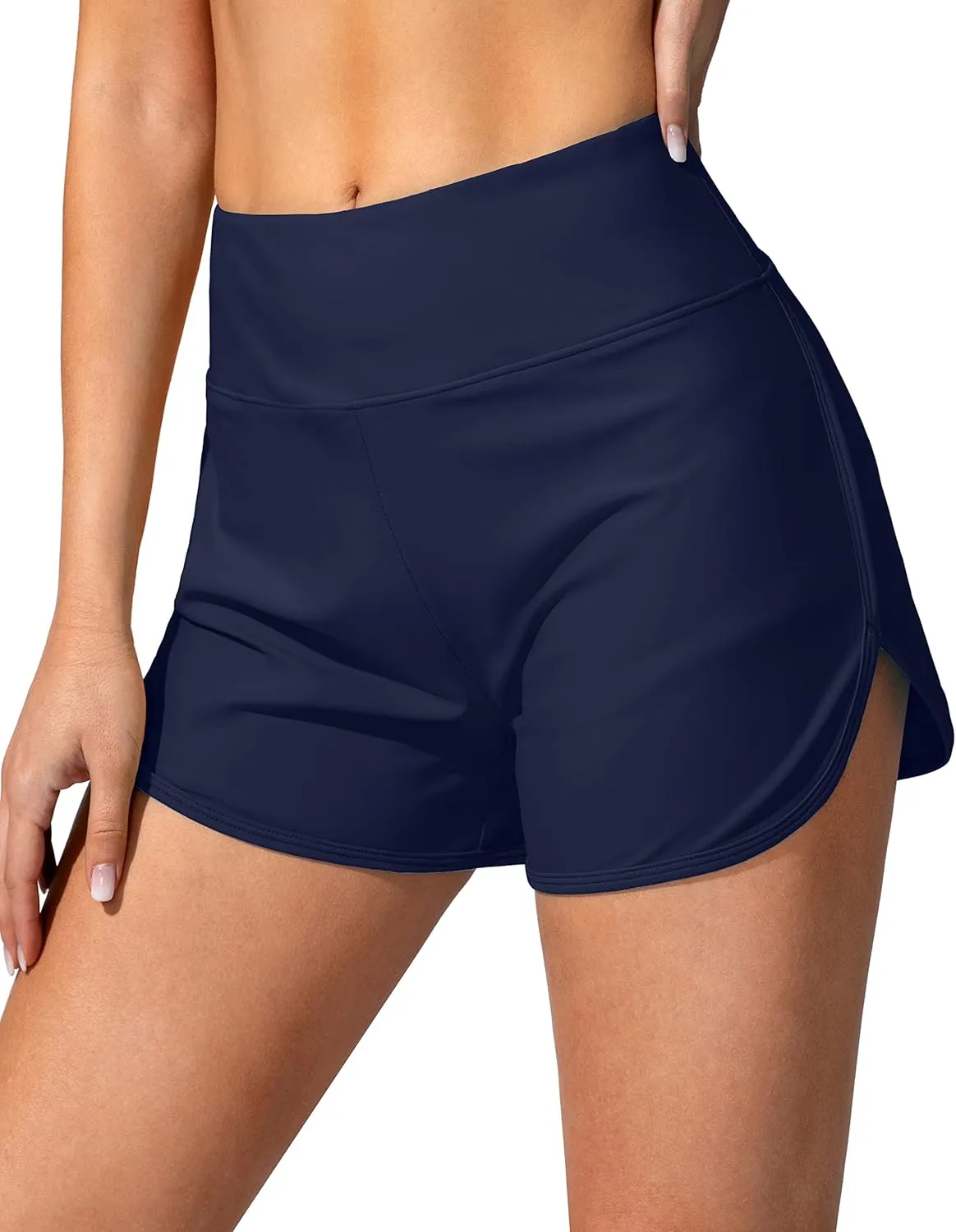 Women's Swim Shorts with Pockets High Waisted Tummy Control Board Swimsuit Bathing Shorts for Women with Liner