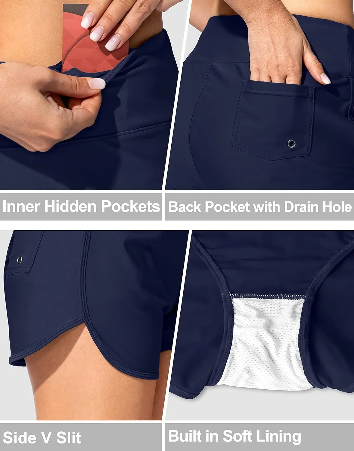Women's Swim Shorts with Pockets High Waisted Tummy Control Board Swimsuit Bathing Shorts for Women with Liner