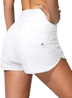 Women's Swim Shorts with Pockets High Waisted Tummy Control Board Swimsuit Bathing Shorts for Women with Liner