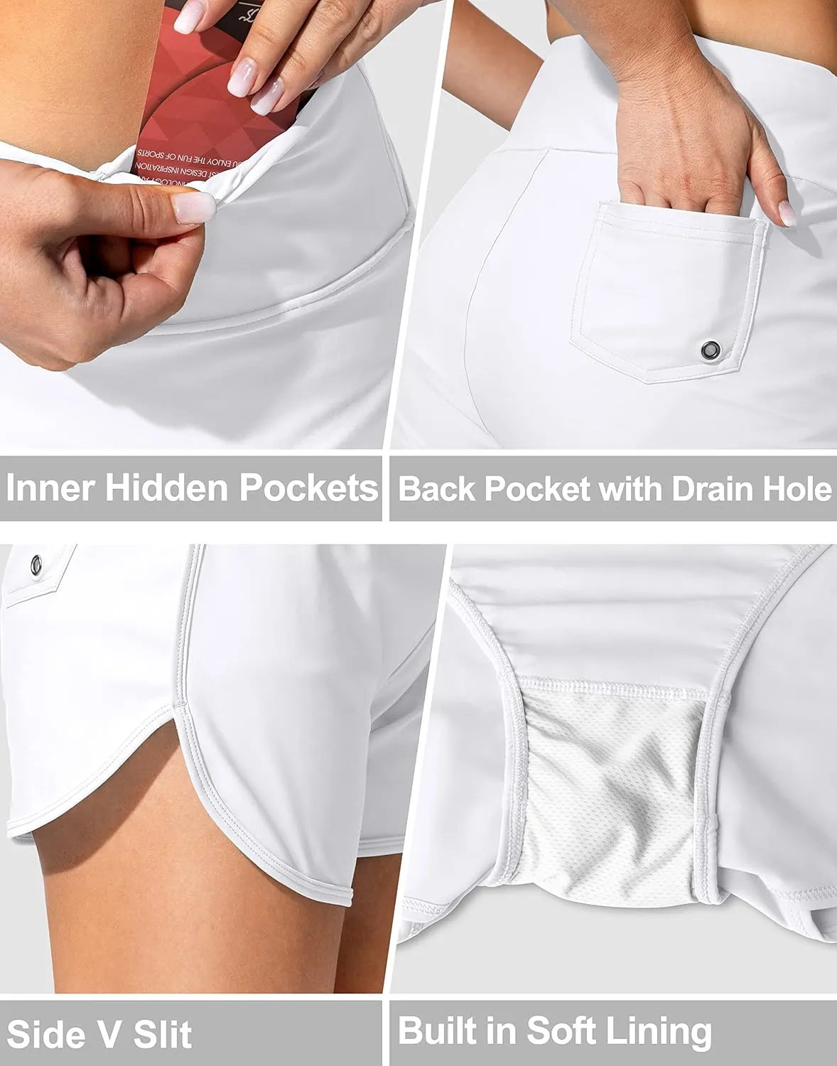 Women's Swim Shorts with Pockets High Waisted Tummy Control Board Swimsuit Bathing Shorts for Women with Liner