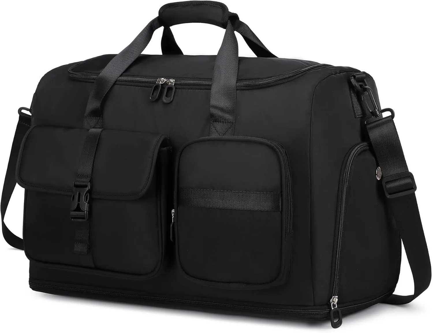 Women's Travel Gym Bag with Shoe Compartment & Dry/Wet Pockets, Expandable 8L Large Weekender Duffel for Yoga, Swimming, Overnight Trip, Checkered, Thick Top Handle, Black