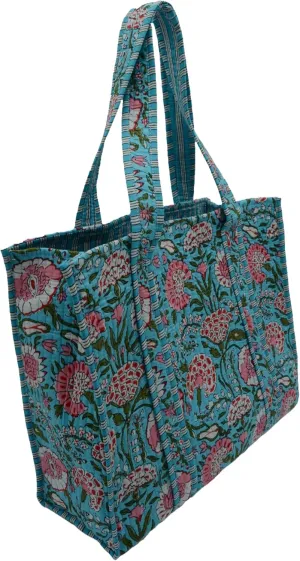 Women's Unique Quilted Large Cotton Fabric Tote Bag Travel Grocery Shopping Weekend Trips with Inside Pocket