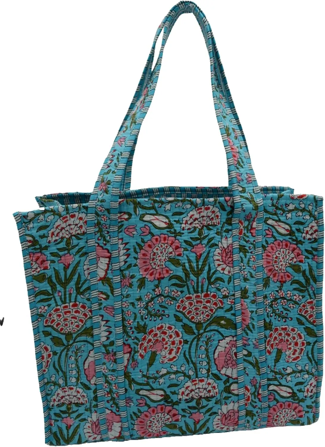 Women's Unique Quilted Large Cotton Fabric Tote Bag Travel Grocery Shopping Weekend Trips with Inside Pocket