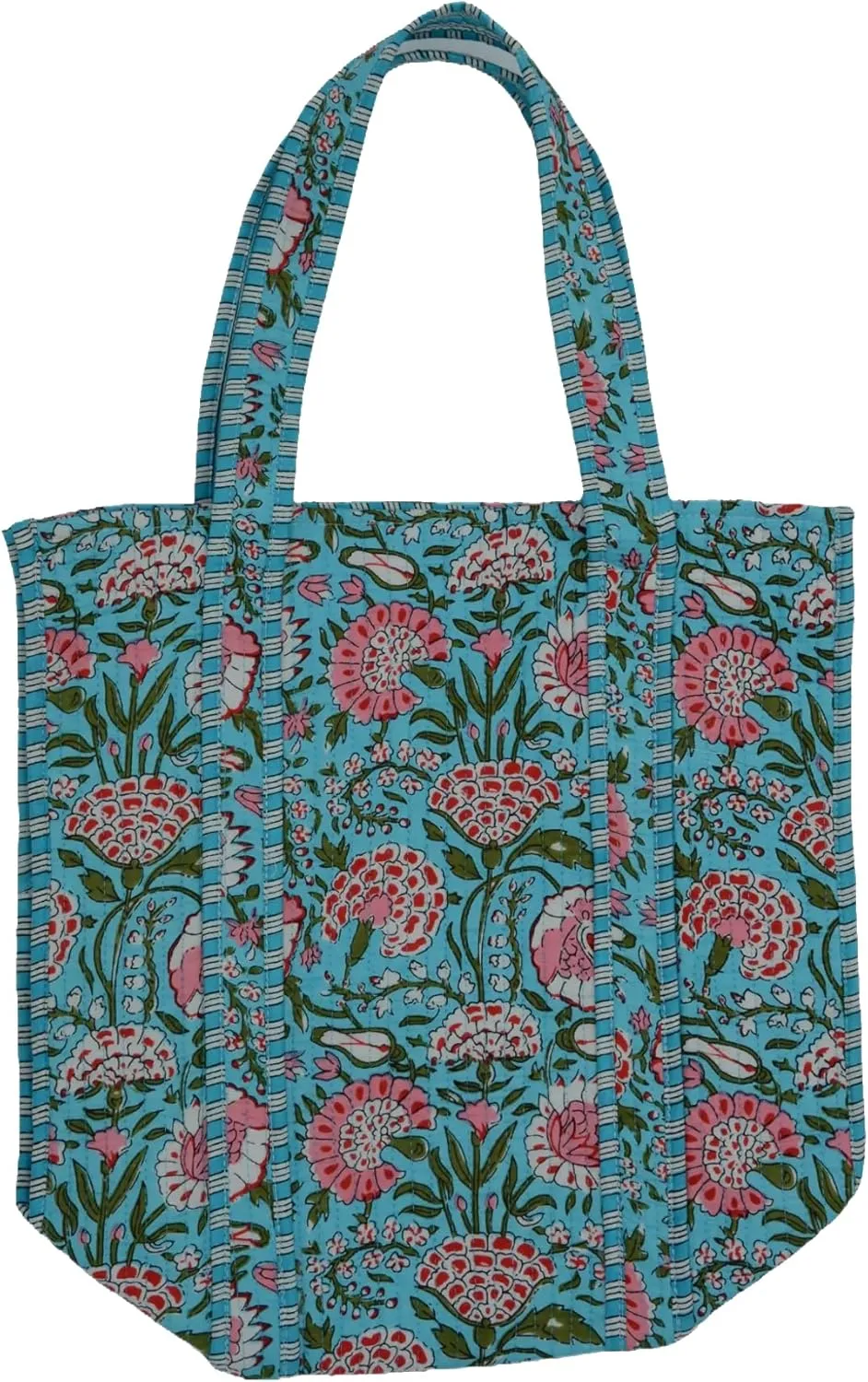 Women's Unique Quilted Large Cotton Fabric Tote Bag Travel Grocery Shopping Weekend Trips with Inside Pocket
