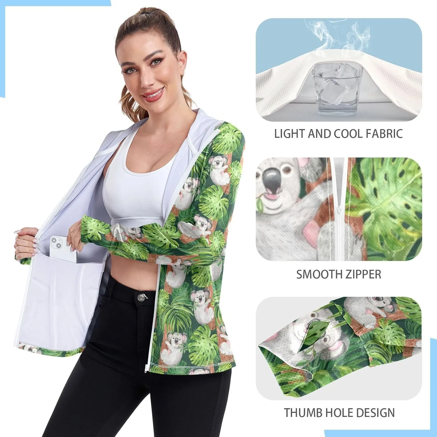 Women's UPF 50  Sun Protection UV Jacket - Zip Up Hoodie Long Sleeve Hiking Fishing Shirt with Pockets Thumb Hole