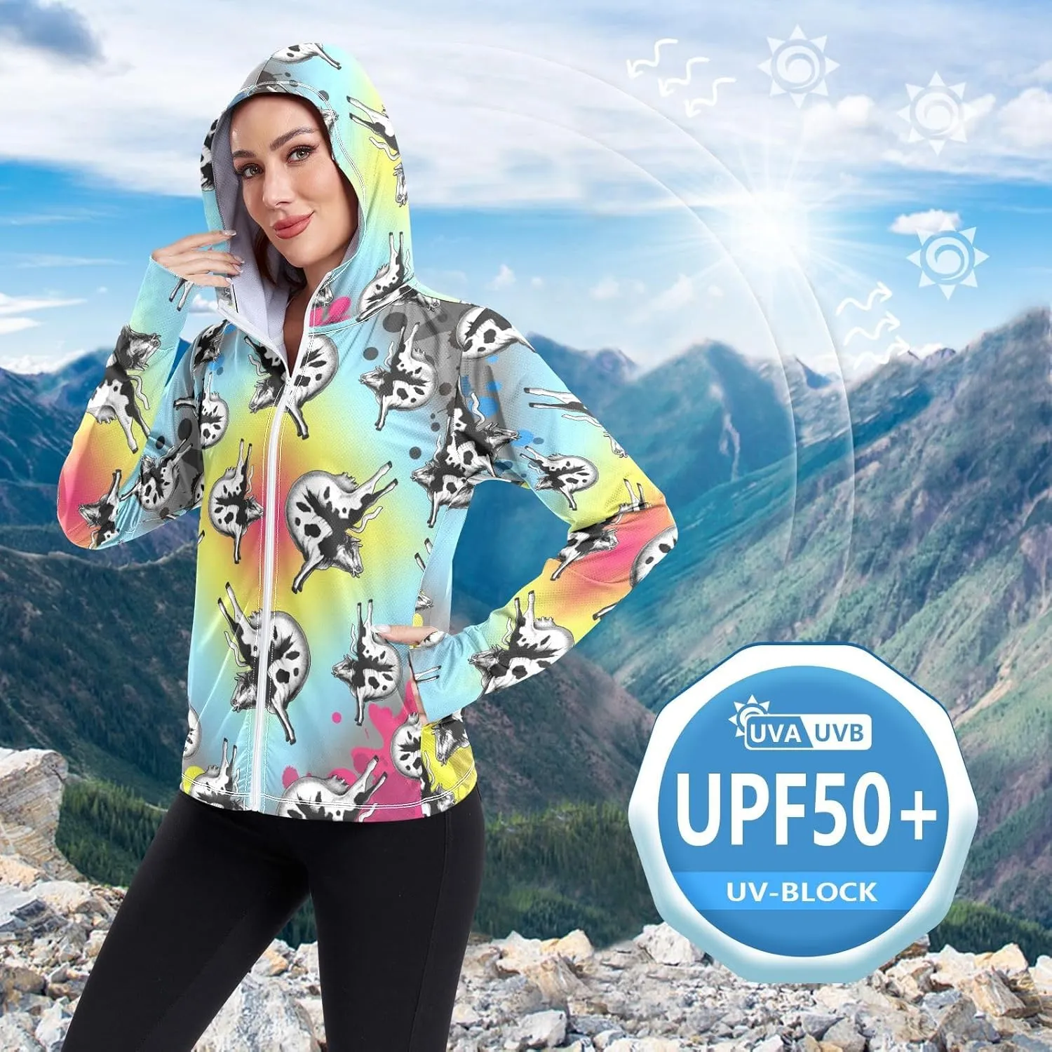 Women's UPF 50  Sun Protection UV Jacket - Zip Up Hoodie Long Sleeve Hiking Fishing Shirt with Pockets Thumb Hole
