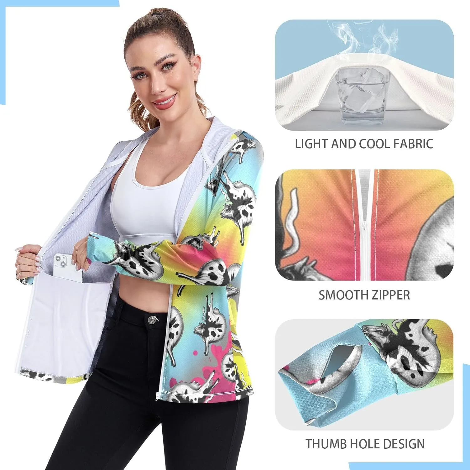 Women's UPF 50  Sun Protection UV Jacket - Zip Up Hoodie Long Sleeve Hiking Fishing Shirt with Pockets Thumb Hole