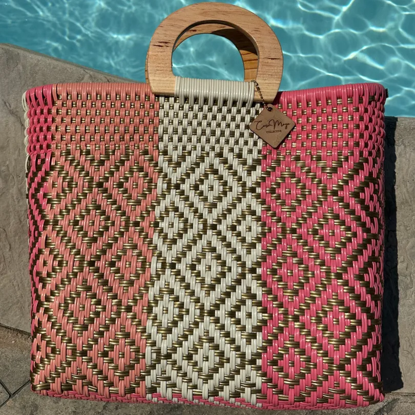 Wooden Handle Tote - Puerto Vallarta