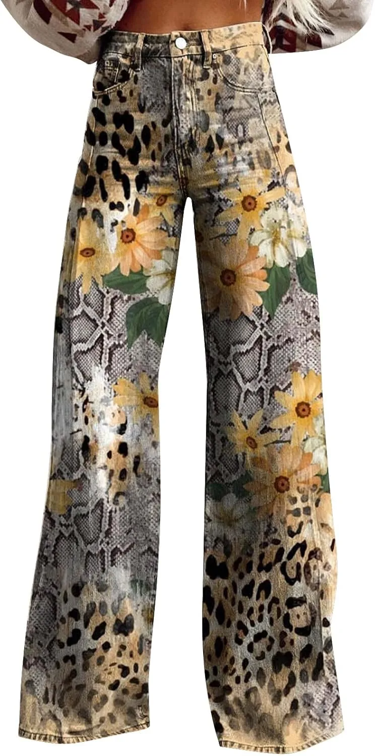 Work Fast Flower Print Casual Wide Leg Pants Pants for Women Casual Fall Pants for Women Work Casual