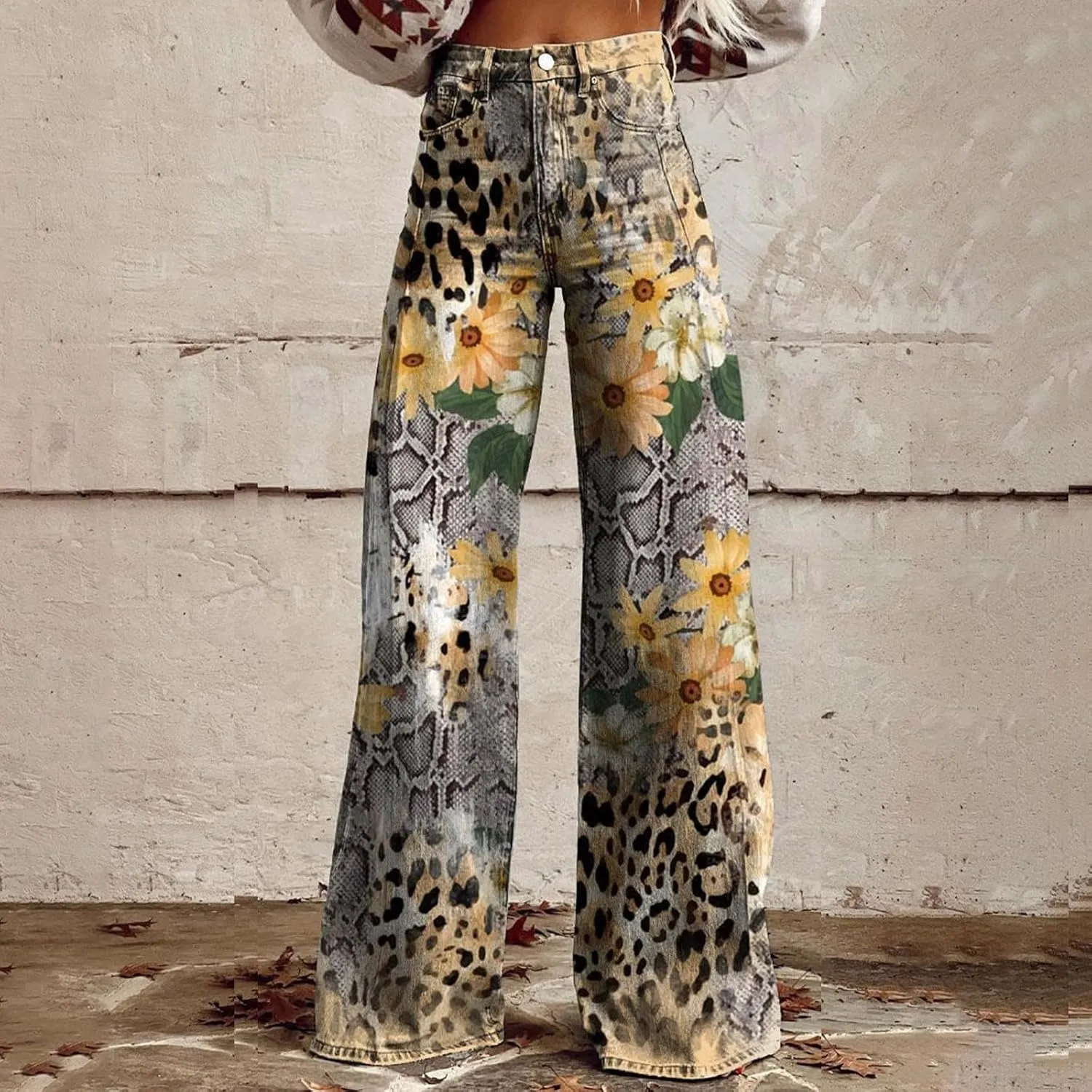 Work Fast Flower Print Casual Wide Leg Pants Pants for Women Casual Fall Pants for Women Work Casual
