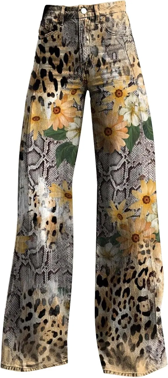 Work Fast Flower Print Casual Wide Leg Pants Pants for Women Casual Fall Pants for Women Work Casual