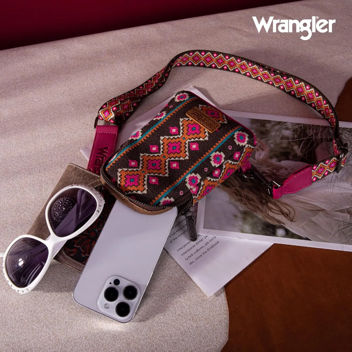 Wrangler Aztec Sling Bag - Southwest Crossbody Trendy Chest Bag
