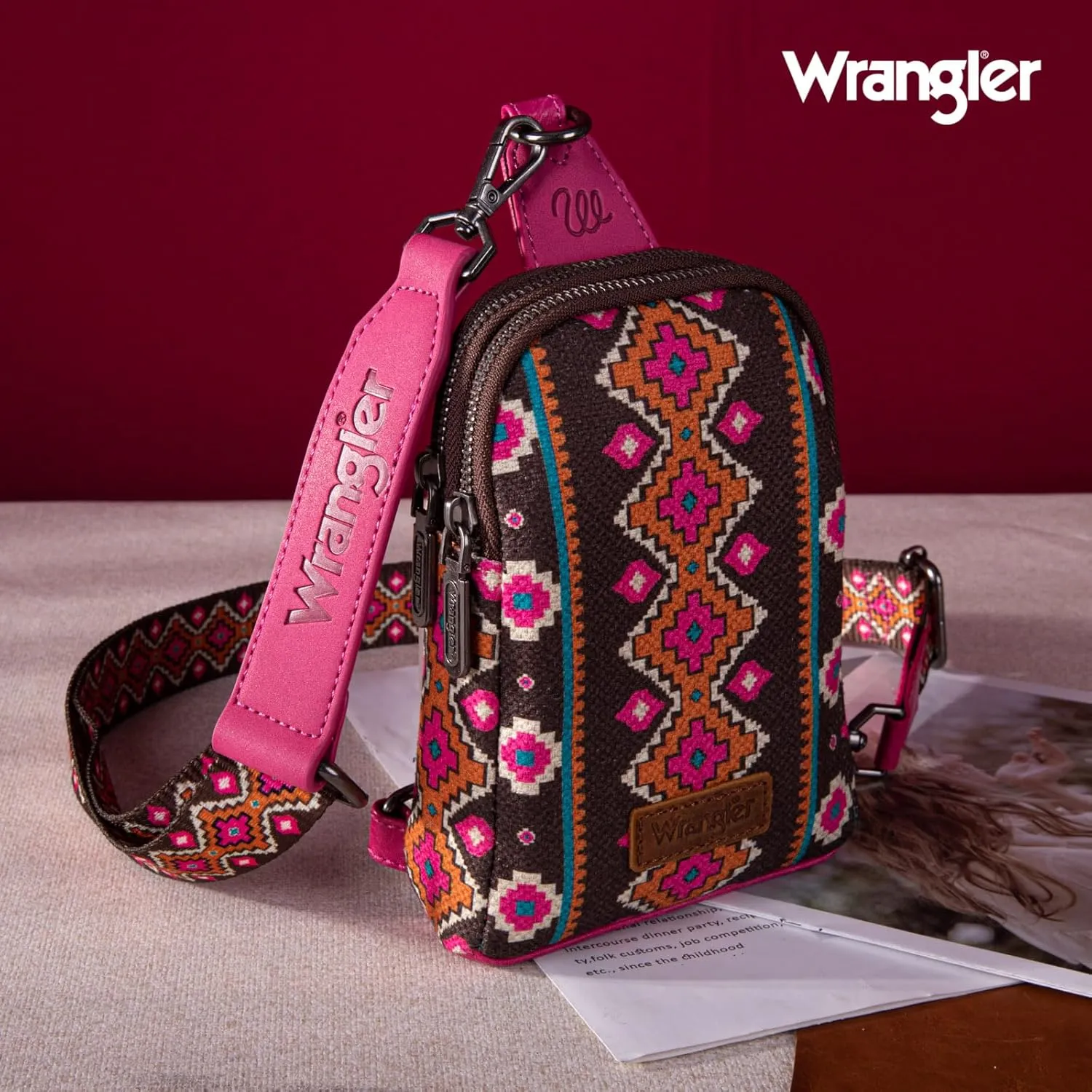Wrangler Aztec Sling Bag - Southwest Crossbody Trendy Chest Bag