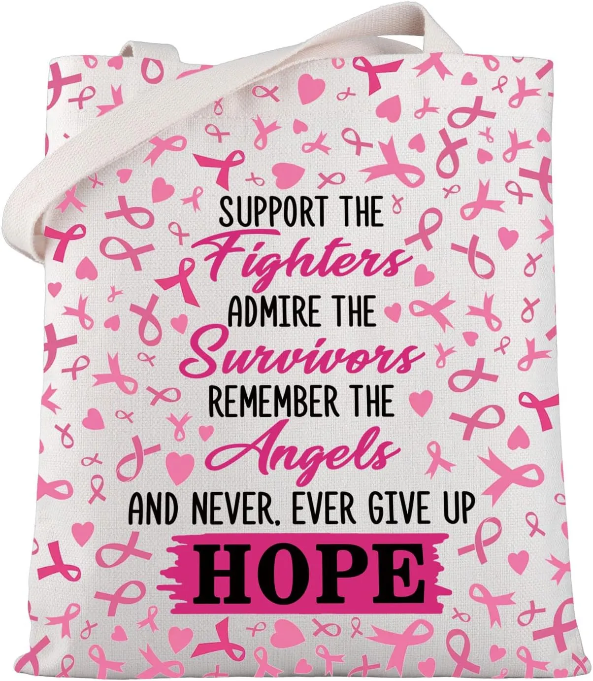 WSNANG Breast Cancer Survivor Gift Breast Cancer Awareness Tote Bag Pink Ribbon Shopping Bag Breast Cancer Fighter Gift