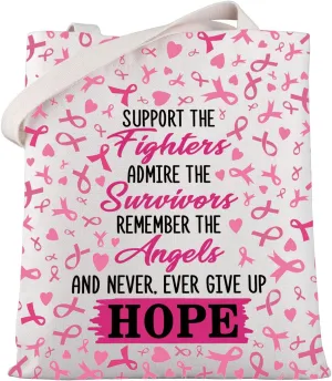 WSNANG Breast Cancer Survivor Gift Breast Cancer Awareness Tote Bag Pink Ribbon Shopping Bag Breast Cancer Fighter Gift