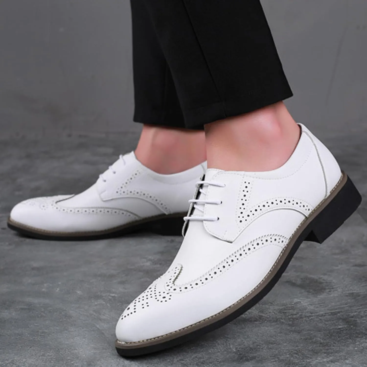 WUIWUIYU Men's Manmade Leather Lace-up Wedding Business Formal Dress Wingtips Brogue Shoes Oxfords