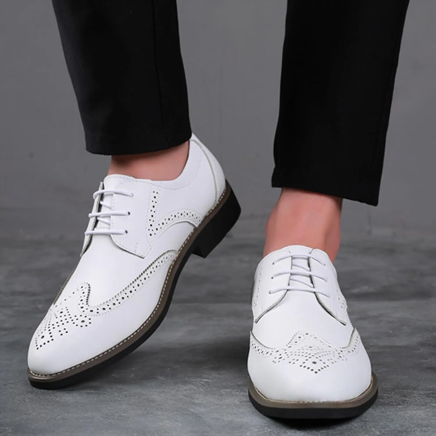 WUIWUIYU Men's Manmade Leather Lace-up Wedding Business Formal Dress Wingtips Brogue Shoes Oxfords