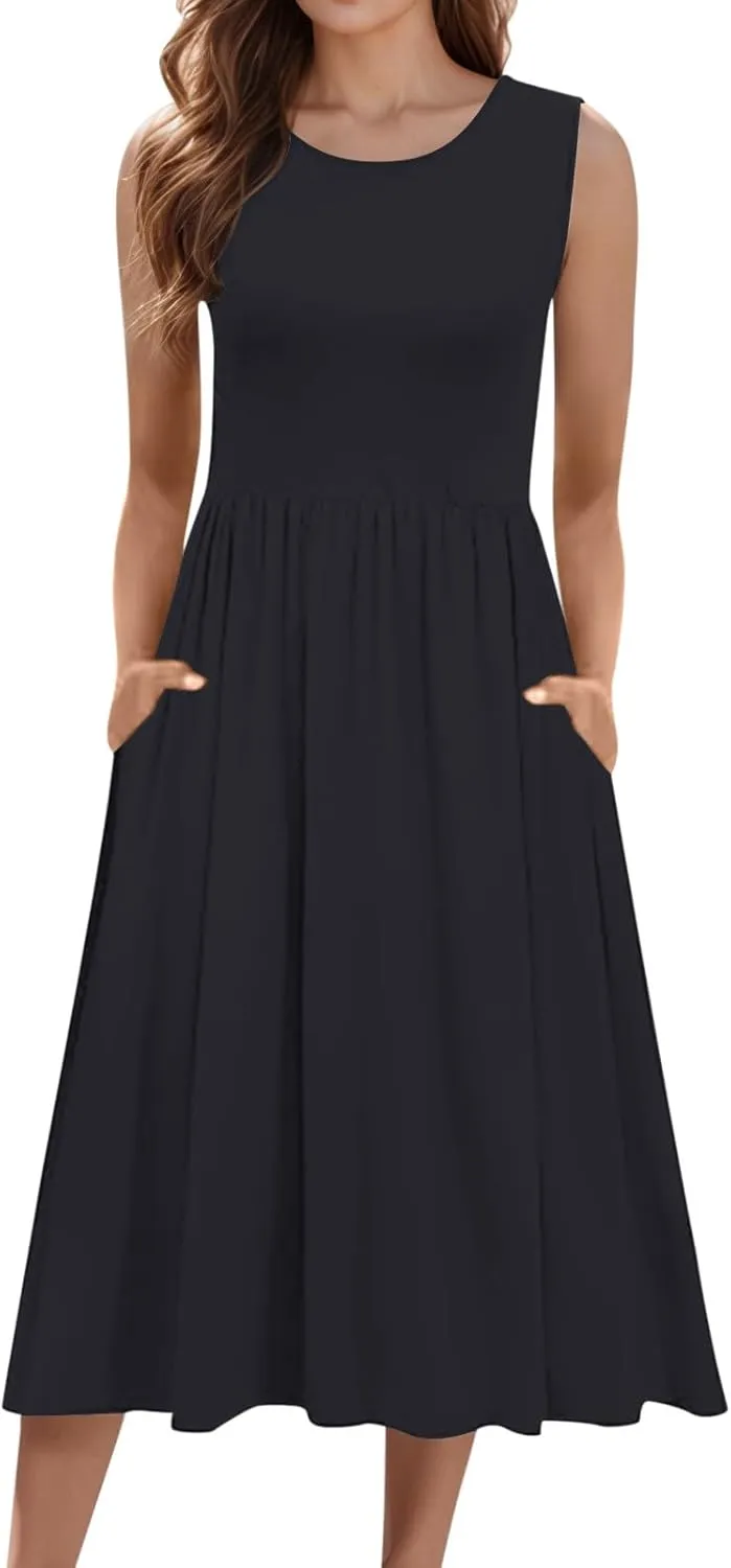 WYTong Women's Summer Tank Midi Dress 2025 Sleeveless Tank Midi Dresses with Pockets Casual A Line Flowy Dress