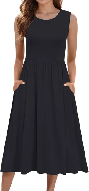 WYTong Women's Summer Tank Midi Dress 2025 Sleeveless Tank Midi Dresses with Pockets Casual A Line Flowy Dress
