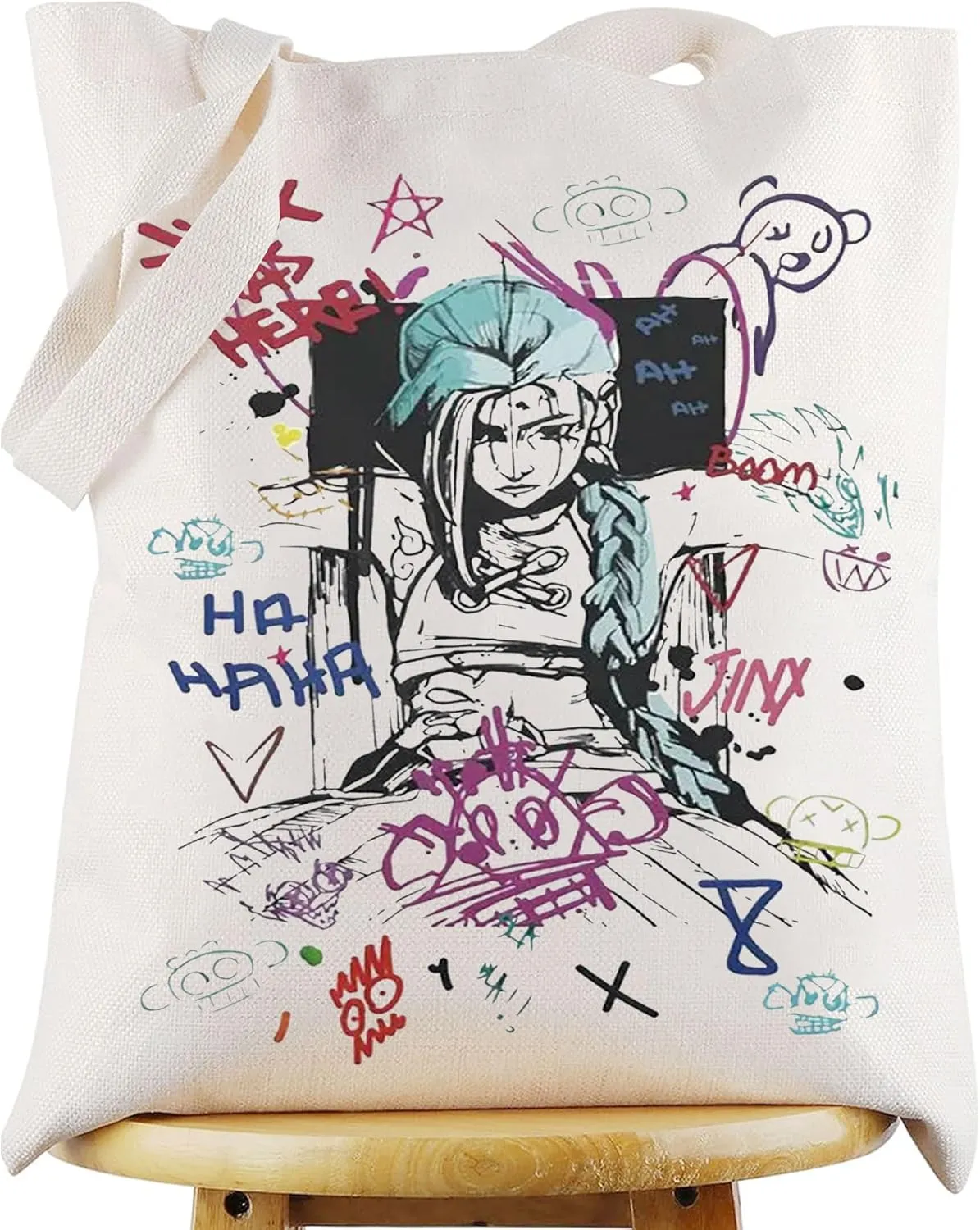 WZMPA Jinx & Vi Movie Tote Bag Jinx & Caitlyn Player Gift Jinx Was Here Shopping Grocery Bag Jinx & Silco Merch