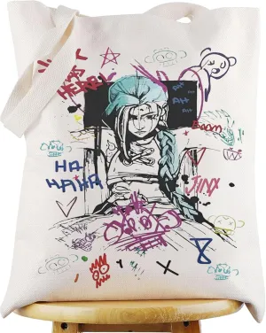 WZMPA Jinx & Vi Movie Tote Bag Jinx & Caitlyn Player Gift Jinx Was Here Shopping Grocery Bag Jinx & Silco Merch